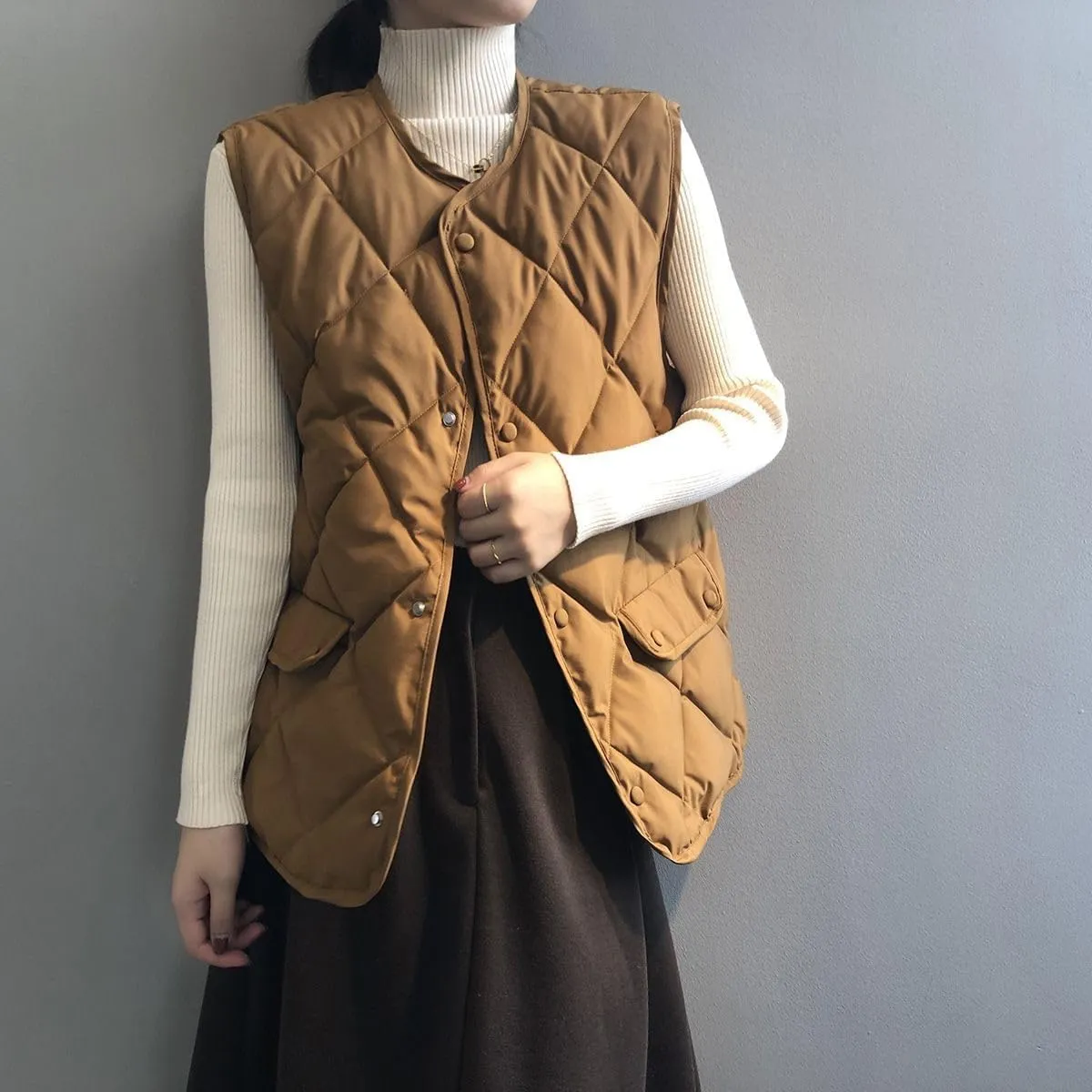 Smoneyful Womens Quilted Vest Lightweight Sleeveless Cotton-Padded Coat Button Down Casual Puffer Jacket Fall Puffy Gilet