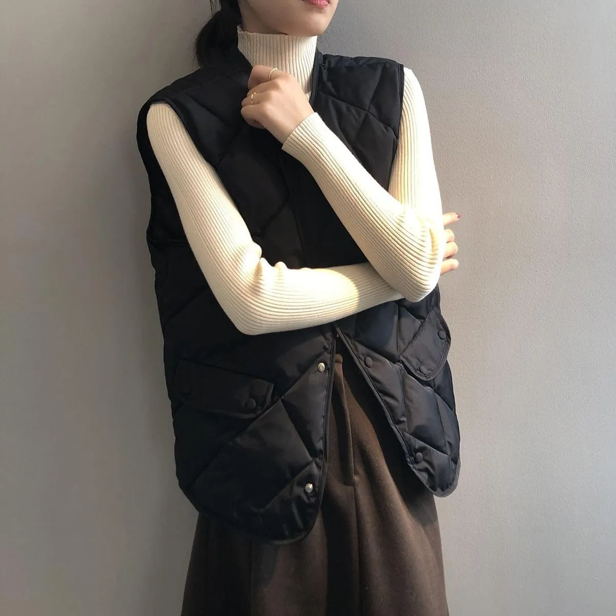 Smoneyful Womens Quilted Vest Lightweight Sleeveless Cotton-Padded Coat Button Down Casual Puffer Jacket Fall Puffy Gilet