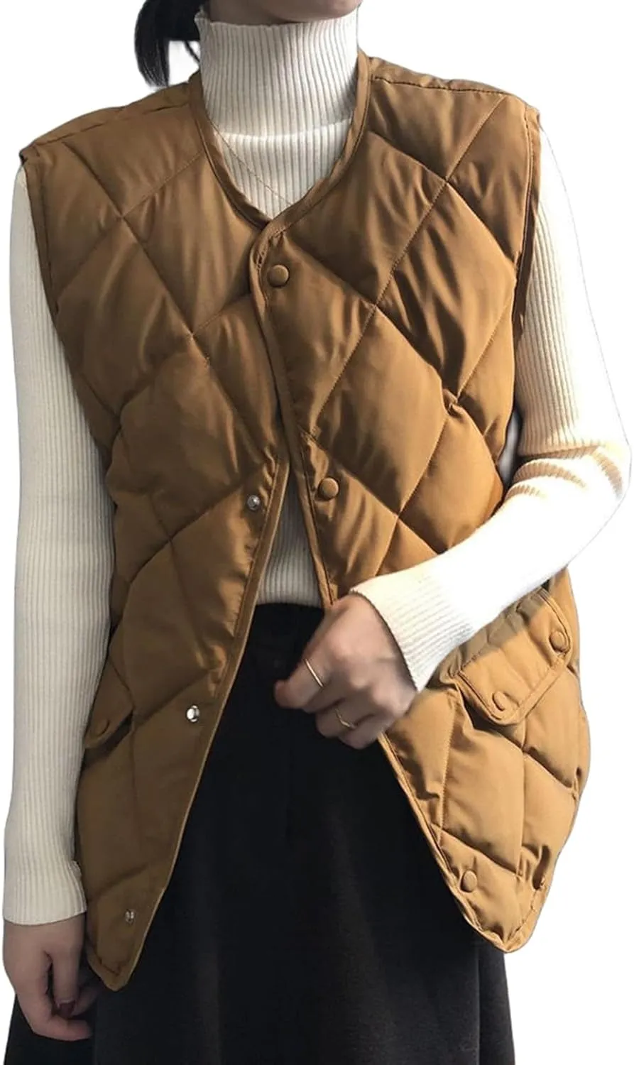 Smoneyful Womens Quilted Vest Lightweight Sleeveless Cotton-Padded Coat Button Down Casual Puffer Jacket Fall Puffy Gilet