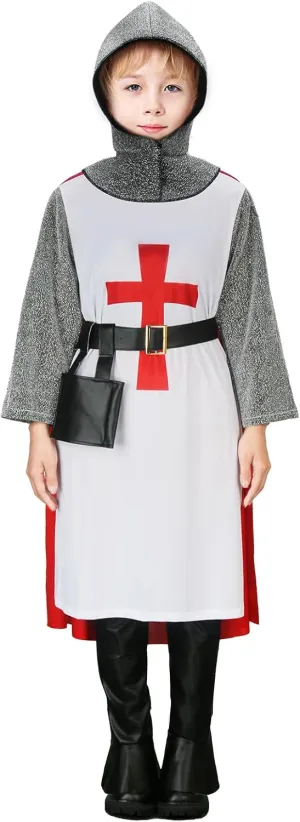 SOLOTIMES Kids Crusader Costume Boys White Medieval Knight Tunic Cloak Outfit Renaissance Roman Warrior Halloween Cosplay