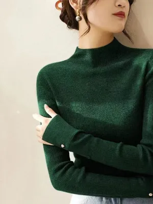 Sophia Classic Turtleneck Solid Color Knitted Sweater-Green