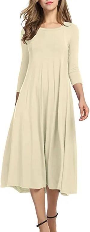 Spring Dresses for Women Trendy 2025 Half Sleeve Crewneck Pleated Flowy Midi Dress Elegant Casual Summer Ladies Dress