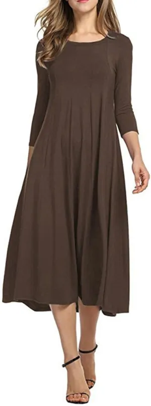 Spring Dresses for Women Trendy 2025 Half Sleeve Crewneck Pleated Flowy Midi Dress Elegant Casual Summer Ladies Dress
