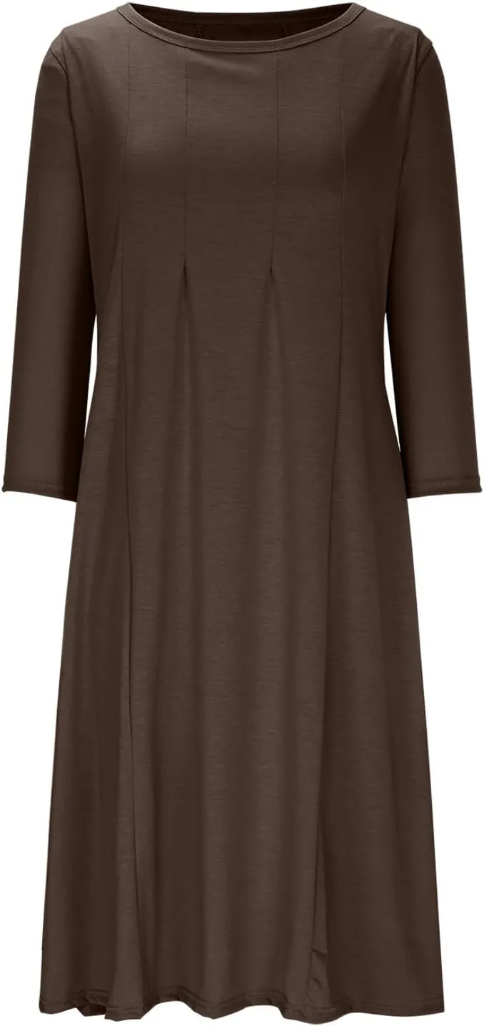 Spring Dresses for Women Trendy 2025 Half Sleeve Crewneck Pleated Flowy Midi Dress Elegant Casual Summer Ladies Dress