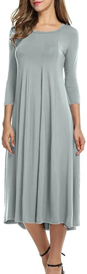Spring Dresses for Women Trendy 2025 Half Sleeve Crewneck Pleated Flowy Midi Dress Elegant Casual Summer Ladies Dress