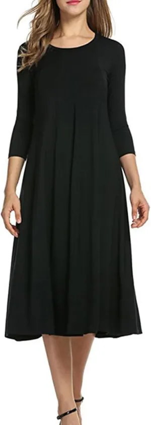 Spring Dresses for Women Trendy 2025 Half Sleeve Crewneck Pleated Flowy Midi Dress Elegant Casual Summer Ladies Dress