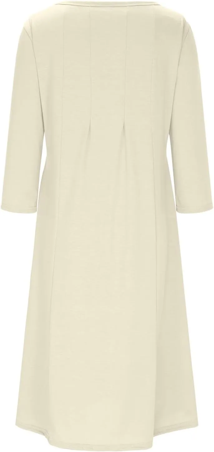 Spring Dresses for Women Trendy 2025 Half Sleeve Crewneck Pleated Flowy Midi Dress Elegant Casual Summer Ladies Dress