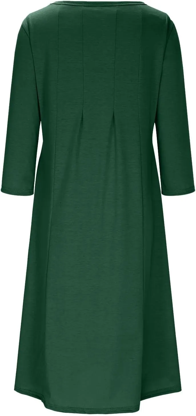 Spring Dresses for Women Trendy 2025 Half Sleeve Crewneck Pleated Flowy Midi Dress Elegant Casual Summer Ladies Dress