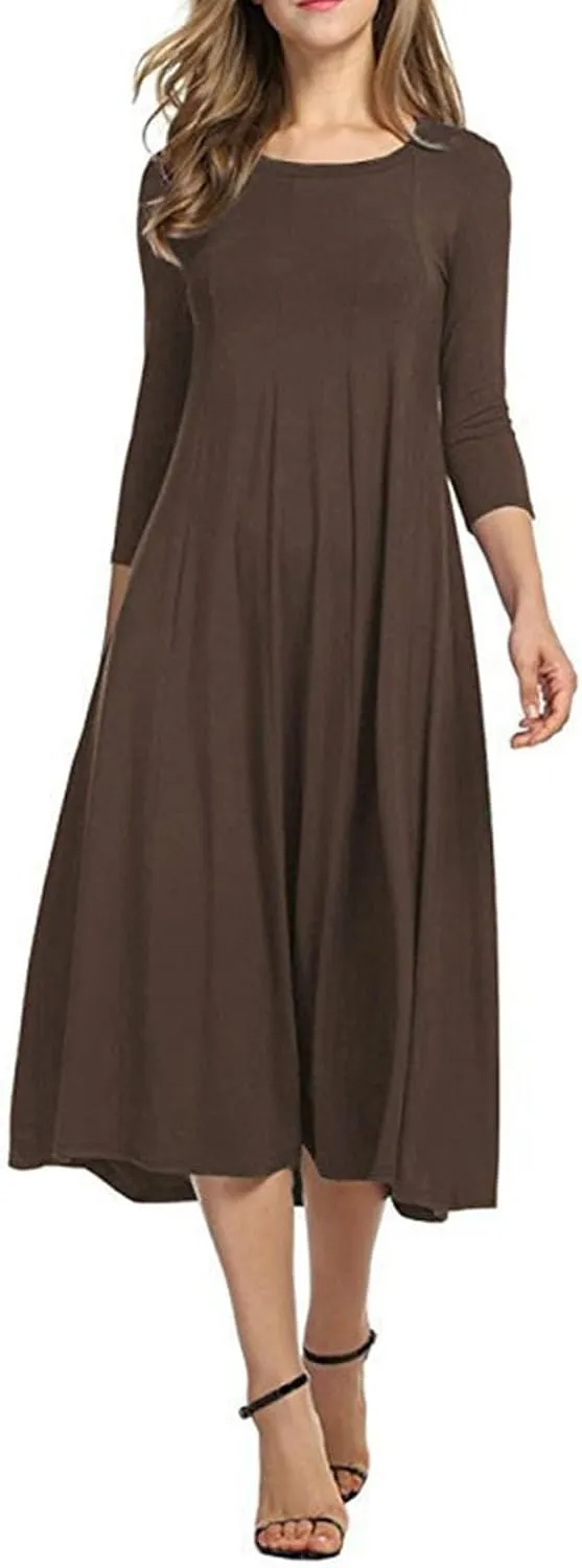 Spring Dresses for Women Trendy 2025 Half Sleeve Crewneck Pleated Flowy Midi Dress Elegant Casual Summer Ladies Dress