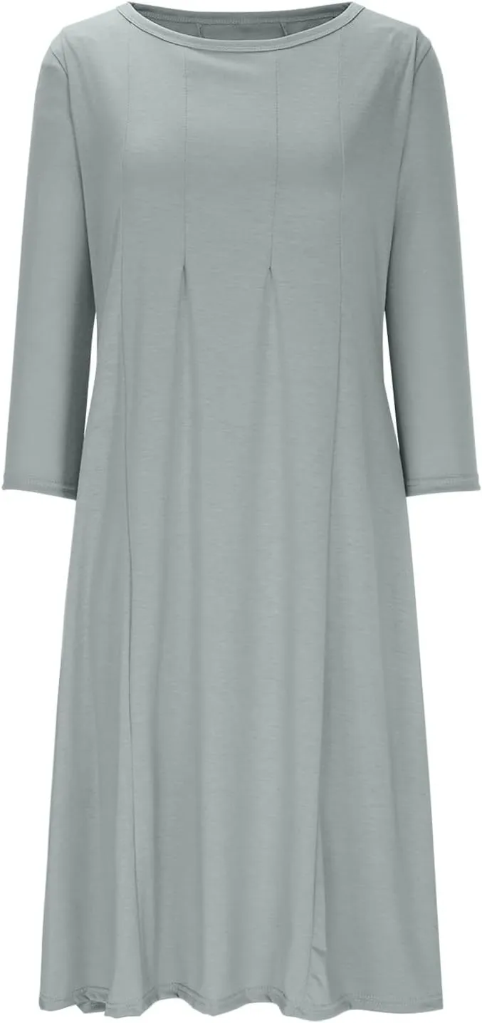 Spring Dresses for Women Trendy 2025 Half Sleeve Crewneck Pleated Flowy Midi Dress Elegant Casual Summer Ladies Dress