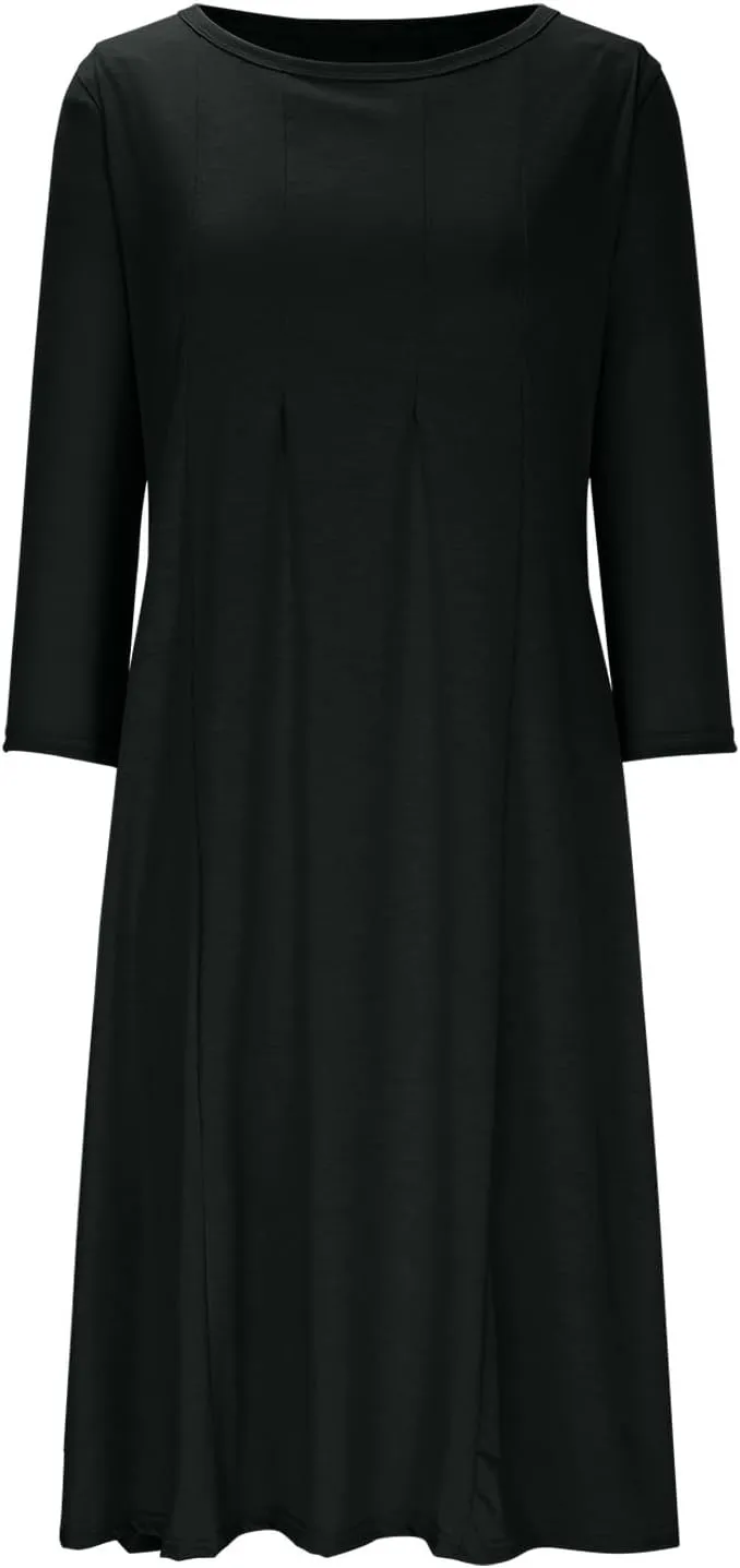 Spring Dresses for Women Trendy 2025 Half Sleeve Crewneck Pleated Flowy Midi Dress Elegant Casual Summer Ladies Dress