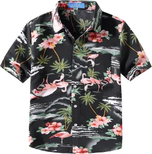 SSLR Big Boys Hawaiian Shirt, Kids Hawaiian Shirt, Flamingos Shirt Short Sleeve Luau Shirt for Kids