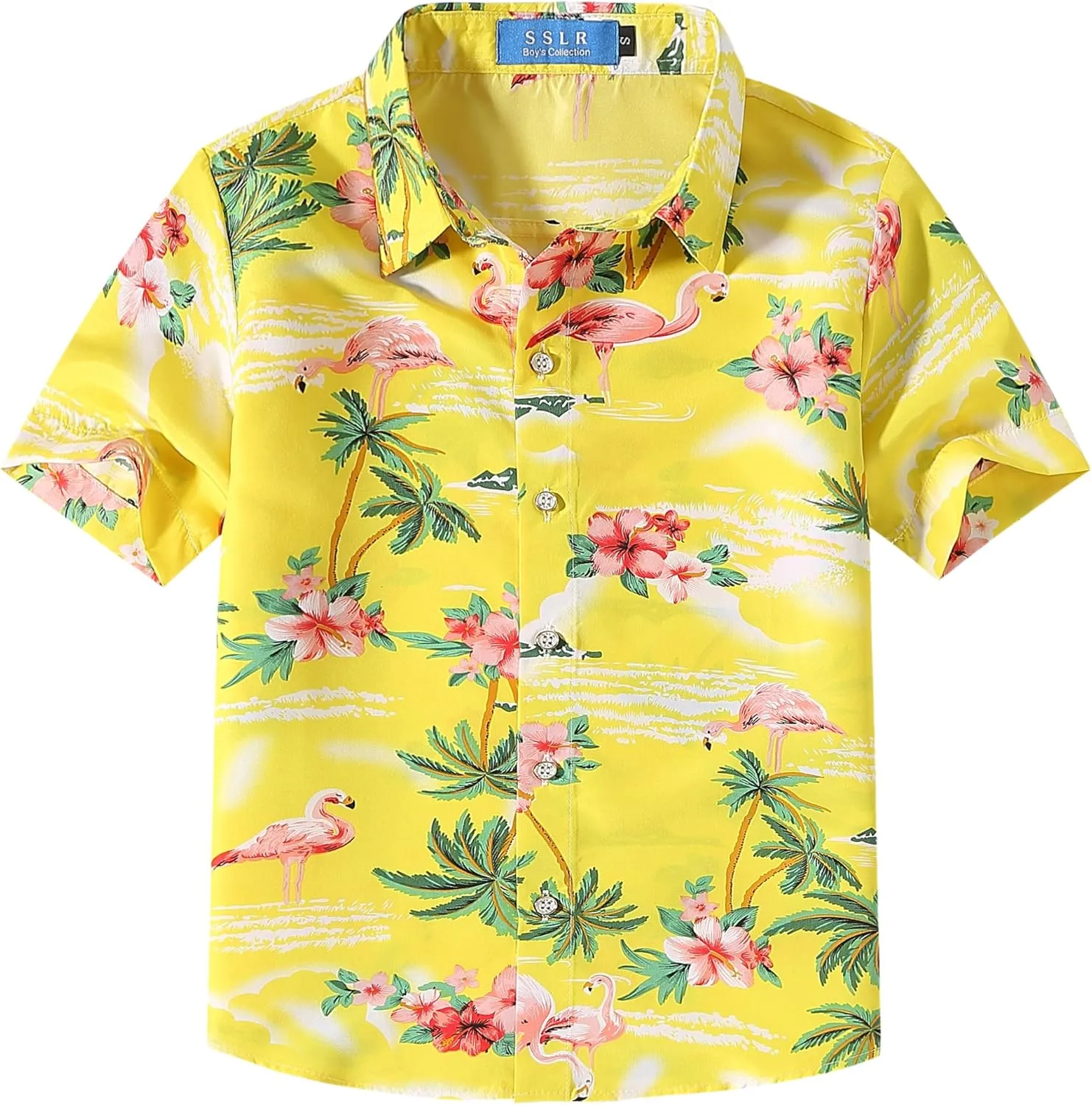 SSLR Big Boys Hawaiian Shirt, Kids Hawaiian Shirt, Flamingos Shirt Short Sleeve Luau Shirt for Kids