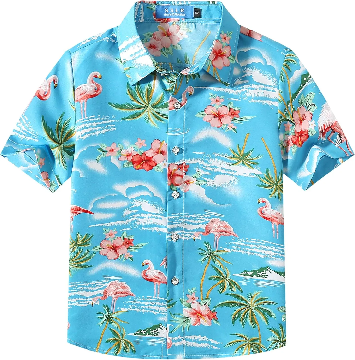 SSLR Big Boys Hawaiian Shirt, Kids Hawaiian Shirt, Flamingos Shirt Short Sleeve Luau Shirt for Kids