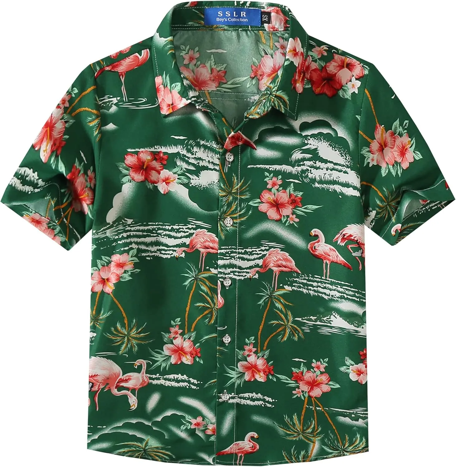 SSLR Big Boys Hawaiian Shirt, Kids Hawaiian Shirt, Flamingos Shirt Short Sleeve Luau Shirt for Kids
