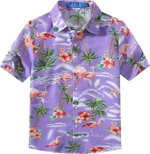 SSLR Big Boys Hawaiian Shirt, Kids Hawaiian Shirt, Flamingos Shirt Short Sleeve Luau Shirt for Kids