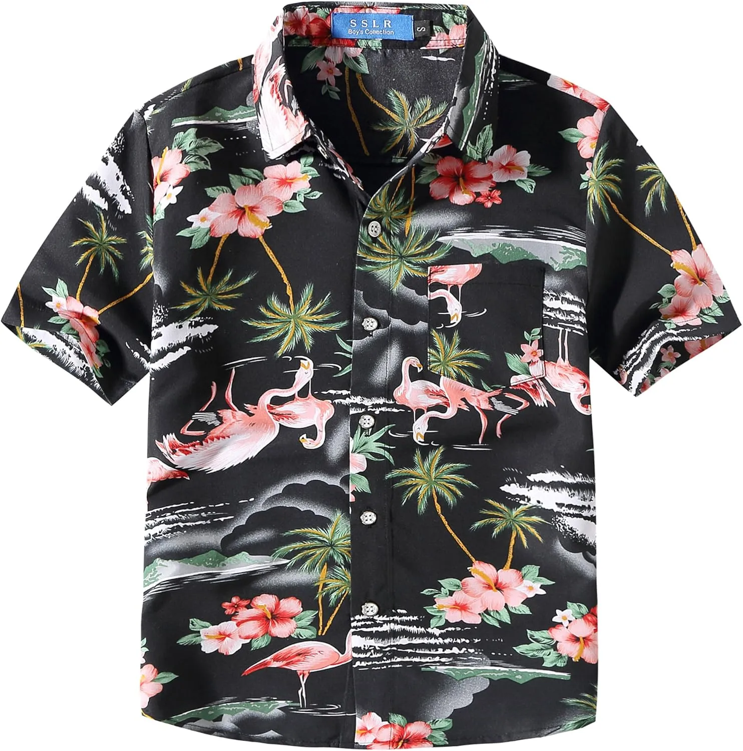 SSLR Big Boys Hawaiian Shirt, Kids Hawaiian Shirt, Flamingos Shirt Short Sleeve Luau Shirt for Kids
