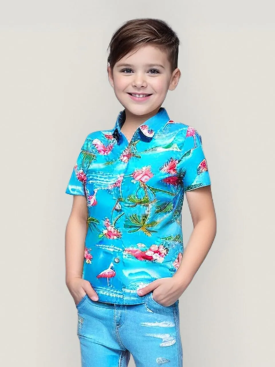 SSLR Big Boys Hawaiian Shirt, Kids Hawaiian Shirt, Flamingos Shirt Short Sleeve Luau Shirt for Kids