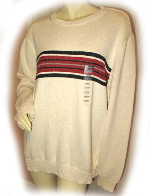 ST. JOHN'S BAY Mens Sweaters Pullover Crew Neck Sweater Top For Men Size XXL Ivory Cream Striped Long Sleeve
