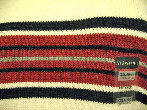 ST. JOHN'S BAY Mens Sweaters Pullover Crew Neck Sweater Top For Men Size XXL Ivory Cream Striped Long Sleeve