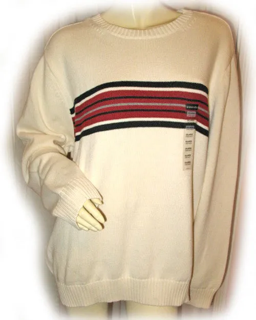ST. JOHN'S BAY Mens Sweaters Pullover Crew Neck Sweater Top For Men Size XXL Ivory Cream Striped Long Sleeve
