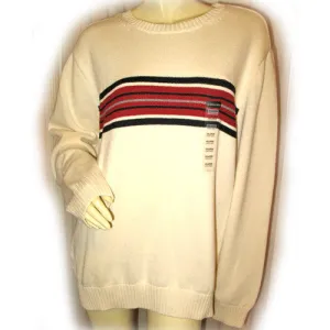 ST. JOHN'S BAY Mens Sweaters Pullover Crew Neck Sweater Top For Men Size XXL Ivory Cream Striped Long Sleeve