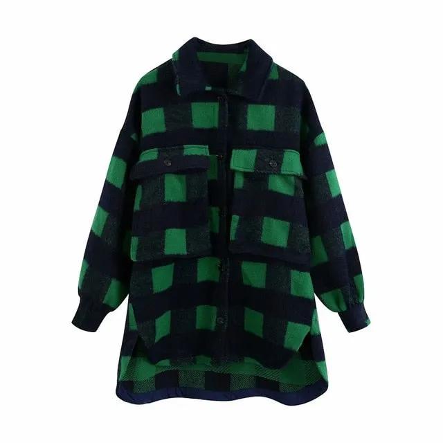 Stylish Sweet Plaid Woolen Shirt Check Jacket Cute