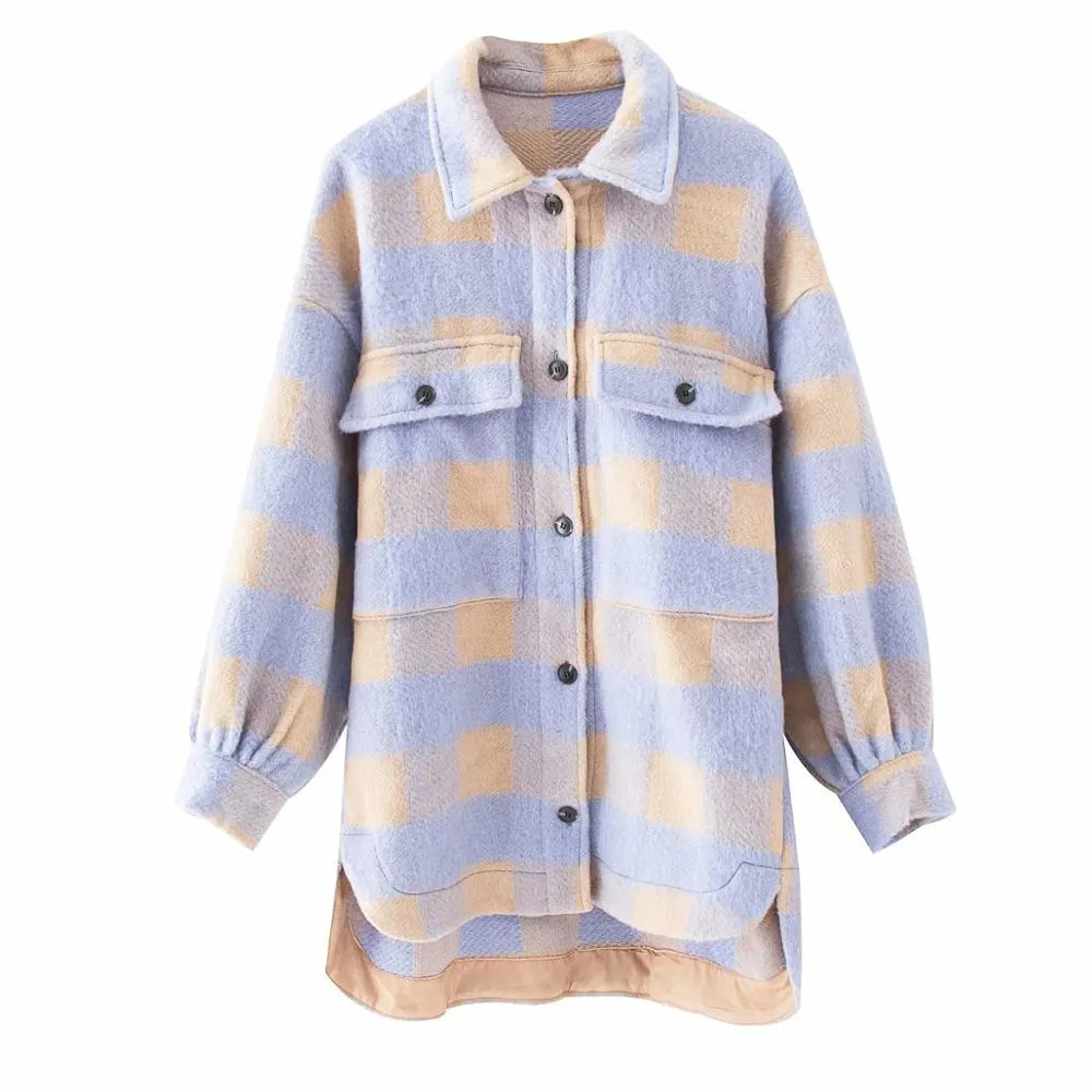 Stylish Sweet Plaid Woolen Shirt Check Jacket Cute