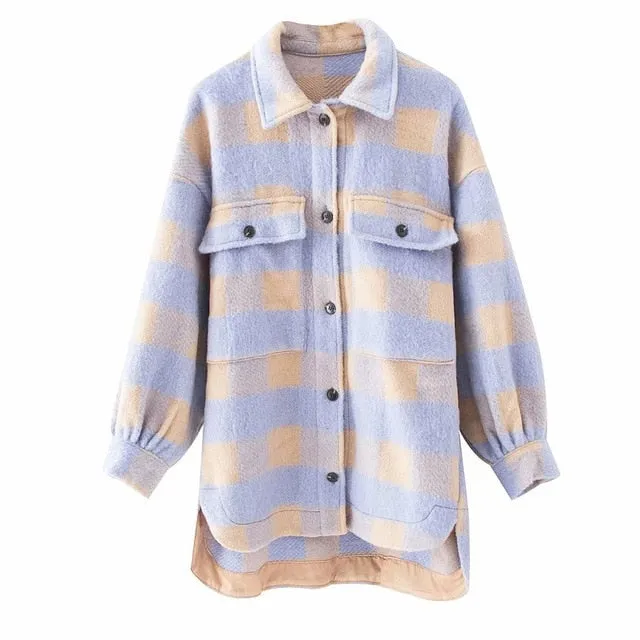 Stylish Sweet Plaid Woolen Shirt Check Jacket Cute
