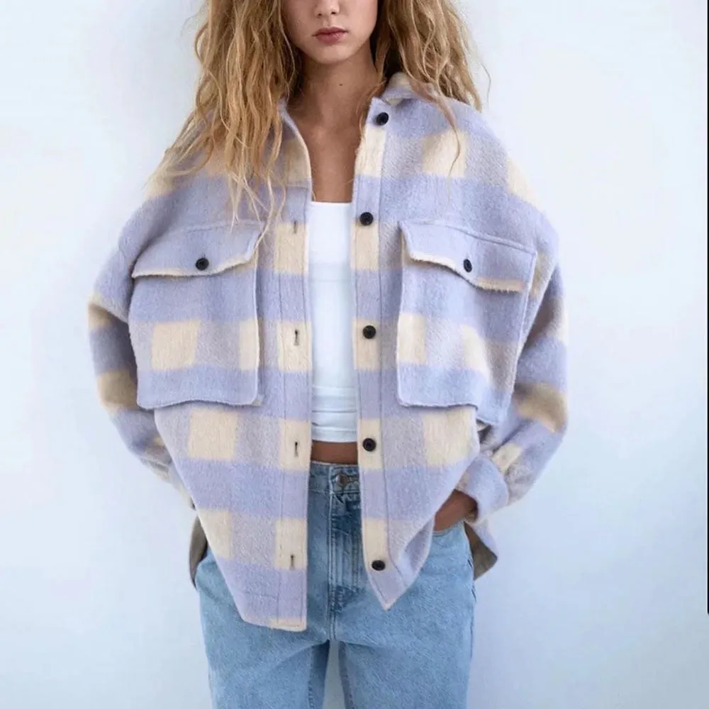 Stylish Sweet Plaid Woolen Shirt Check Jacket Cute