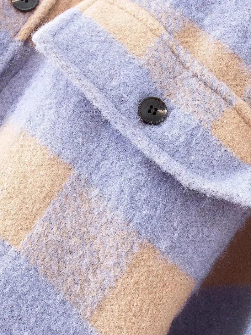 Stylish Sweet Plaid Woolen Shirt Check Jacket Cute