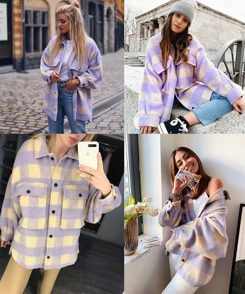 Stylish Sweet Plaid Woolen Shirt Check Jacket Cute