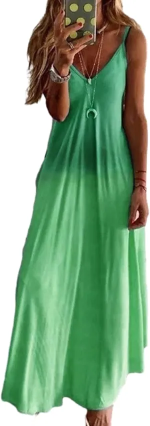 Sundresses for Women Womens Spring Dresses V Neck Summer Flowy Maxi Dress Elegant Casual Sleeveless Beach Sun Dress