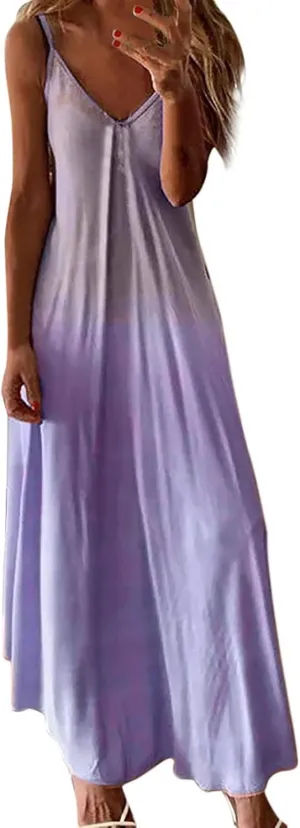 Sundresses for Women Womens Spring Dresses V Neck Summer Flowy Maxi Dress Elegant Casual Sleeveless Beach Sun Dress