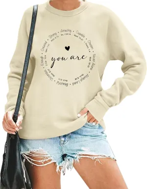 SUPEYA You are Inspiration Sweatshirt Women Christian TShirt Cute Heart Long Sleeve Blessed Saying Tops
