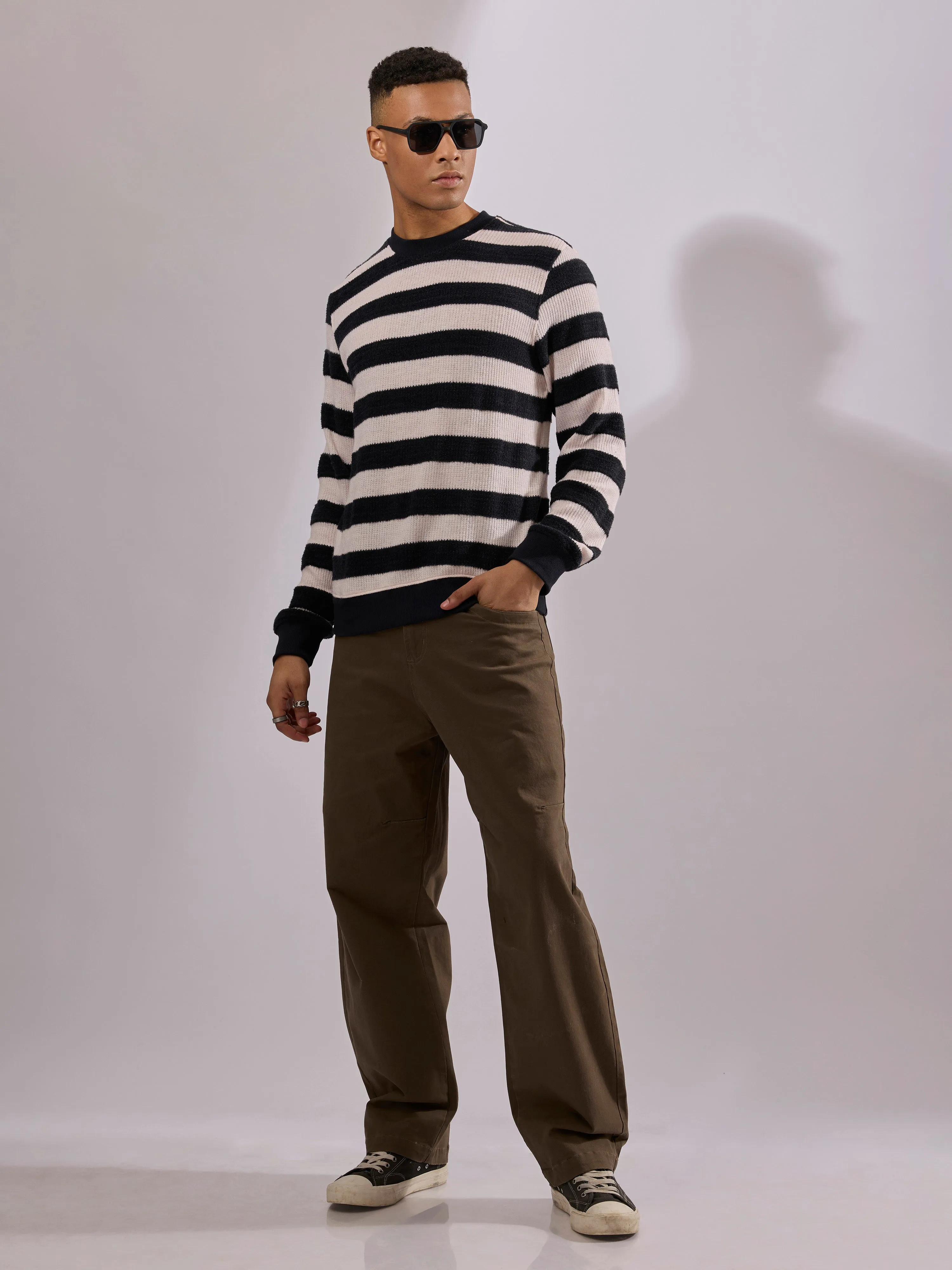 Swyft - Striped Crew neck Sweater - Black