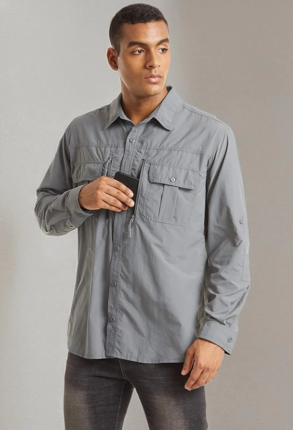 TACVASEN Fishing Shirt for Men, Long Sleeve Shirt Quick Dry Fit, Tactical Shirt Button Up, Work Shirt Lightweight Safari