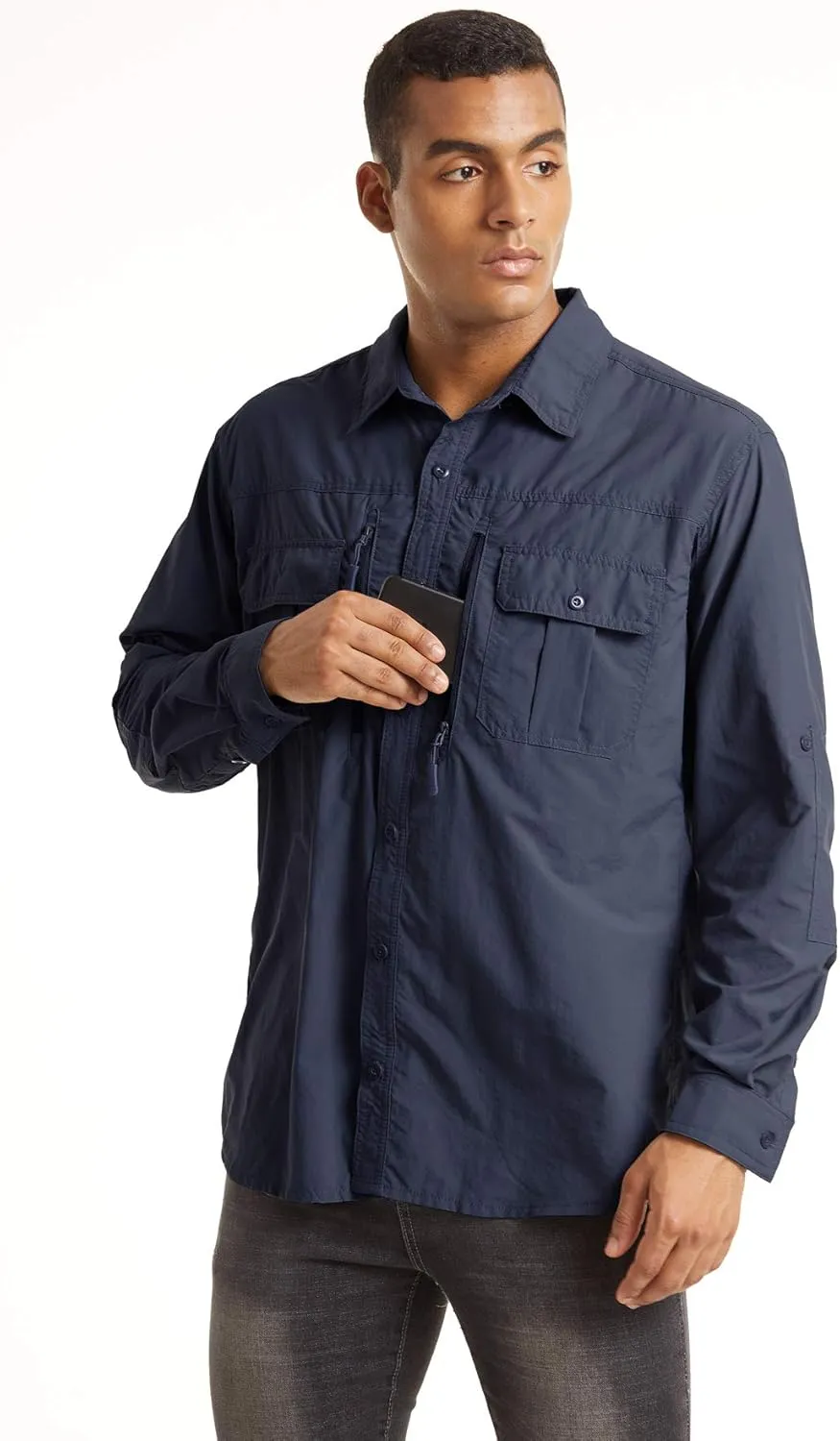 TACVASEN Fishing Shirt for Men, Long Sleeve Shirt Quick Dry Fit, Tactical Shirt Button Up, Work Shirt Lightweight Safari