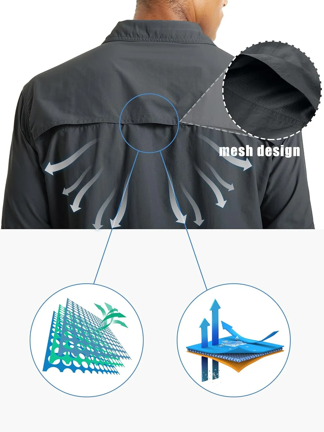 TACVASEN Fishing Shirt for Men, Long Sleeve Shirt Quick Dry Fit, Tactical Shirt Button Up, Work Shirt Lightweight Safari