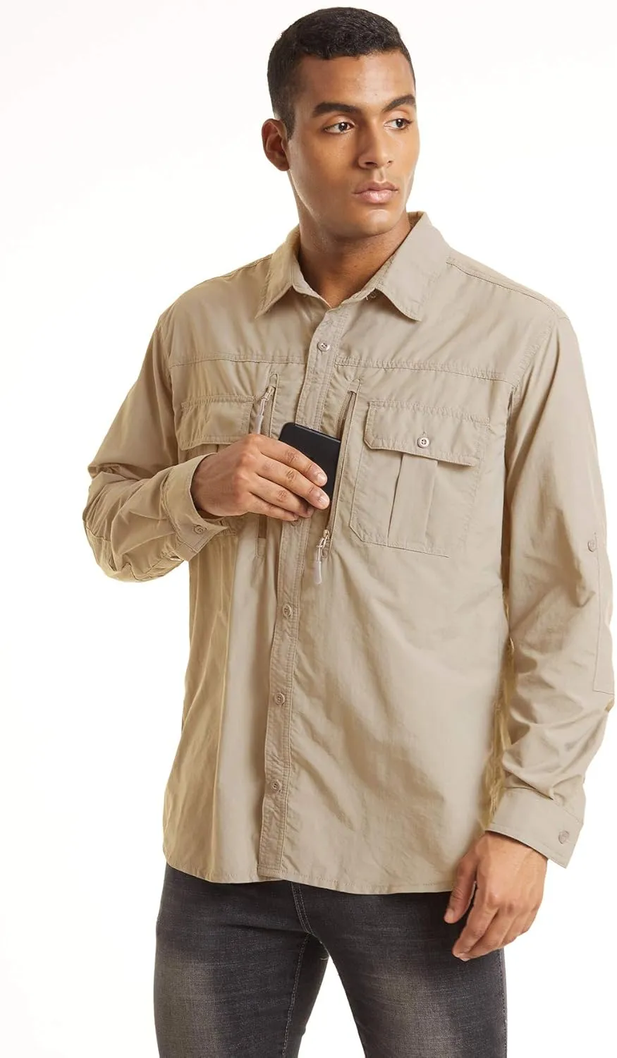 TACVASEN Fishing Shirt for Men, Long Sleeve Shirt Quick Dry Fit, Tactical Shirt Button Up, Work Shirt Lightweight Safari