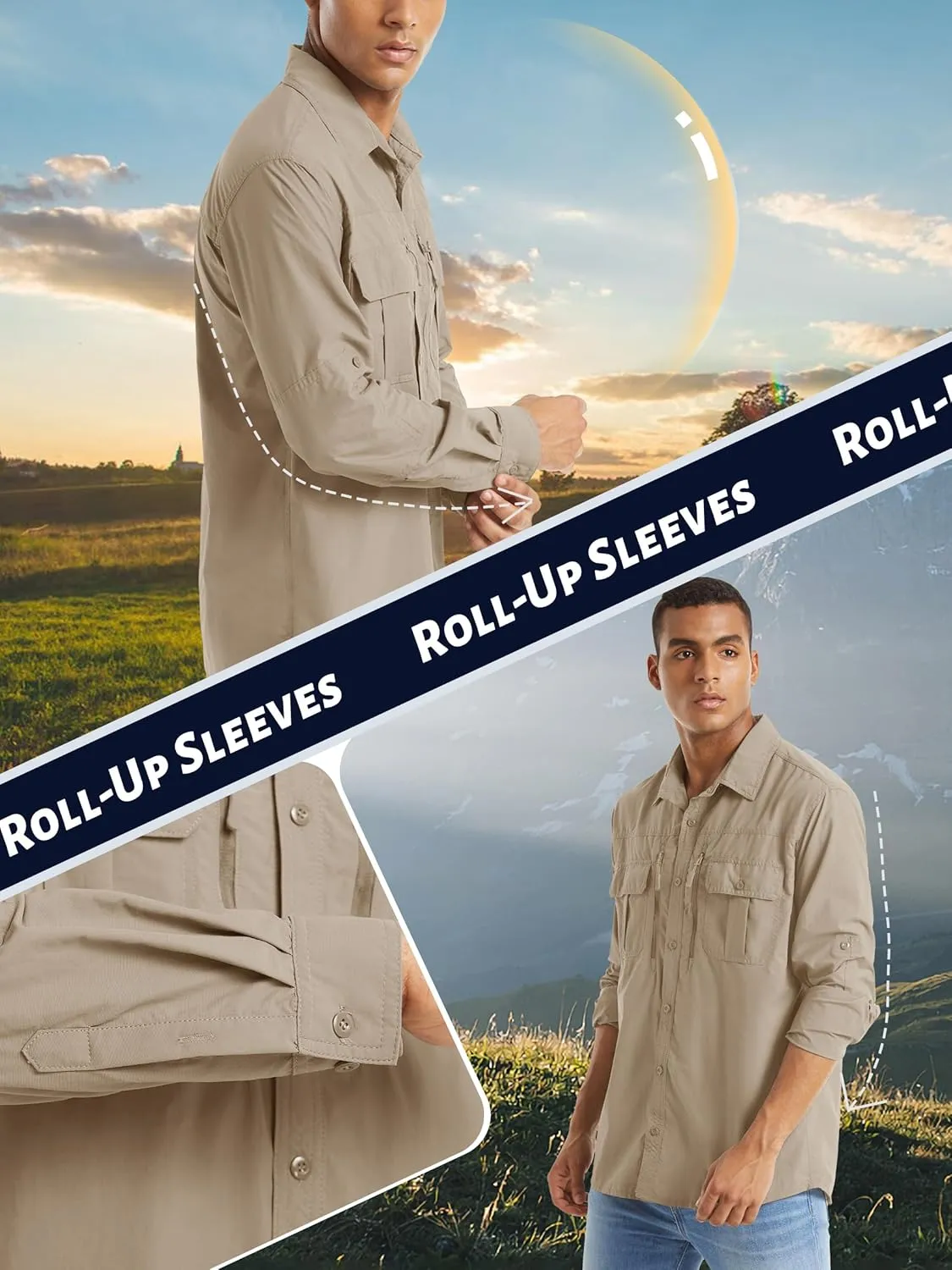 TACVASEN Fishing Shirt for Men, Long Sleeve Shirt Quick Dry Fit, Tactical Shirt Button Up, Work Shirt Lightweight Safari