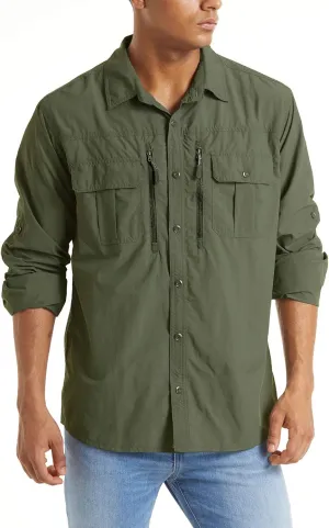 TACVASEN Fishing Shirt for Men, Long Sleeve Shirt Quick Dry Fit, Tactical Shirt Button Up, Work Shirt Lightweight Safari