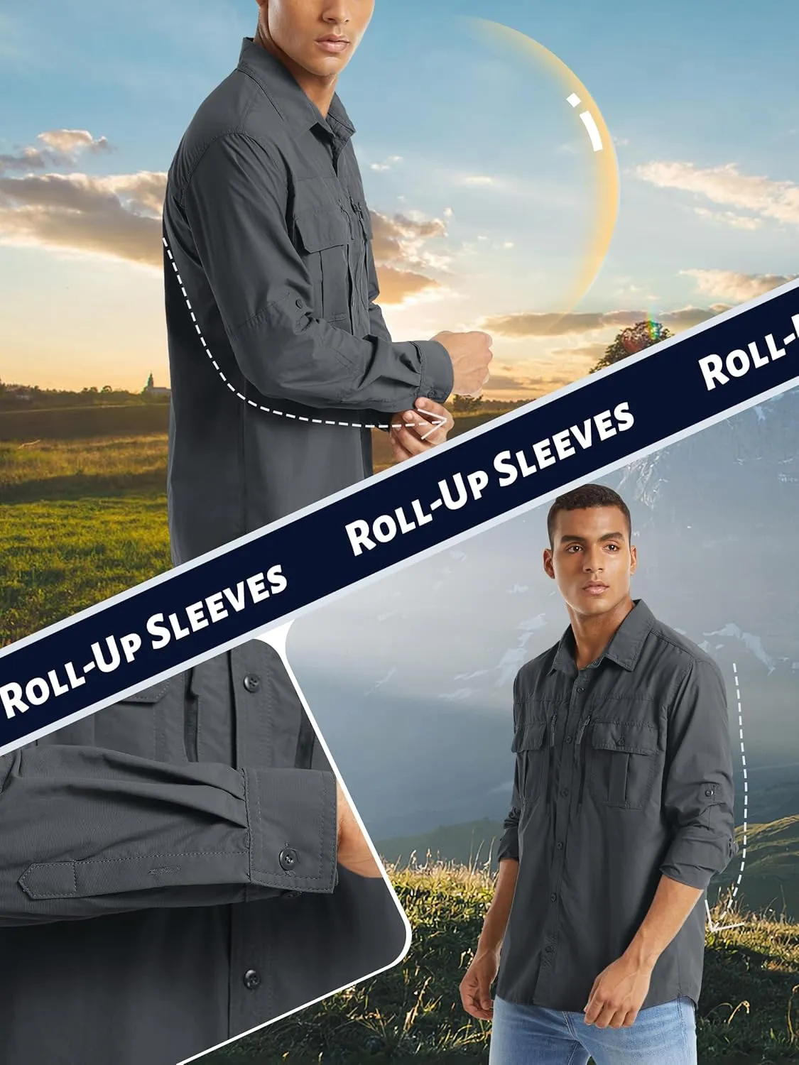 TACVASEN Fishing Shirt for Men, Long Sleeve Shirt Quick Dry Fit, Tactical Shirt Button Up, Work Shirt Lightweight Safari