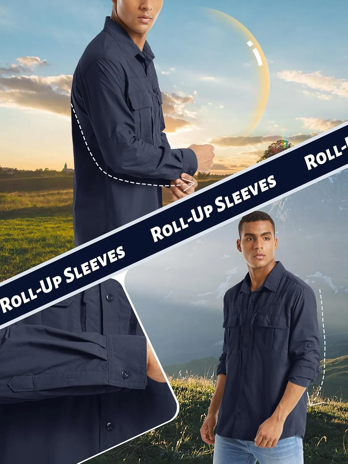 TACVASEN Fishing Shirt for Men, Long Sleeve Shirt Quick Dry Fit, Tactical Shirt Button Up, Work Shirt Lightweight Safari