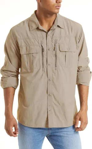 TACVASEN Fishing Shirt for Men, Long Sleeve Shirt Quick Dry Fit, Tactical Shirt Button Up, Work Shirt Lightweight Safari