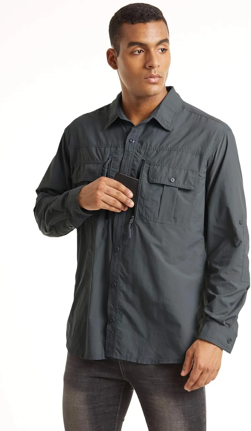 TACVASEN Fishing Shirt for Men, Long Sleeve Shirt Quick Dry Fit, Tactical Shirt Button Up, Work Shirt Lightweight Safari