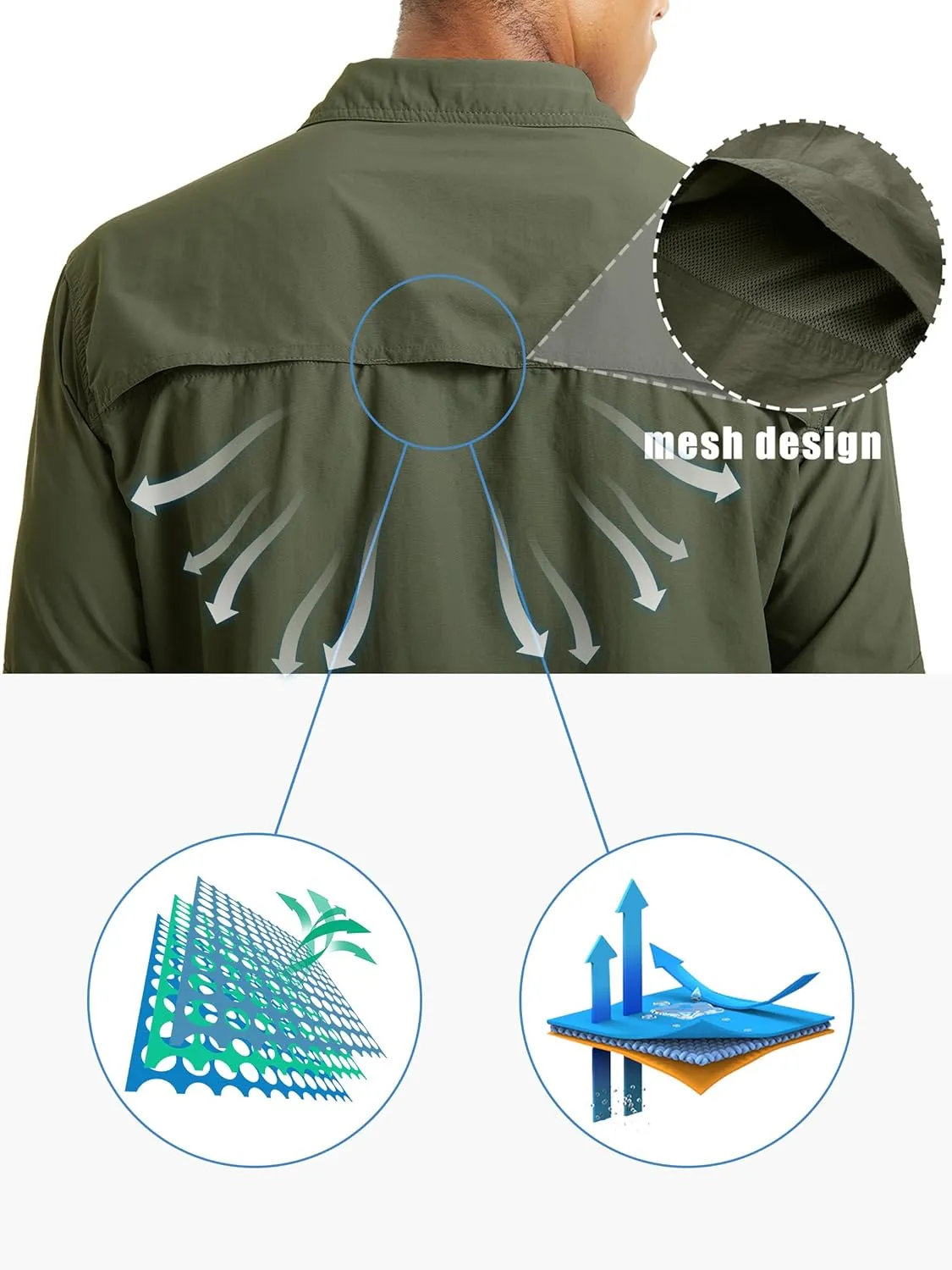TACVASEN Fishing Shirt for Men, Long Sleeve Shirt Quick Dry Fit, Tactical Shirt Button Up, Work Shirt Lightweight Safari