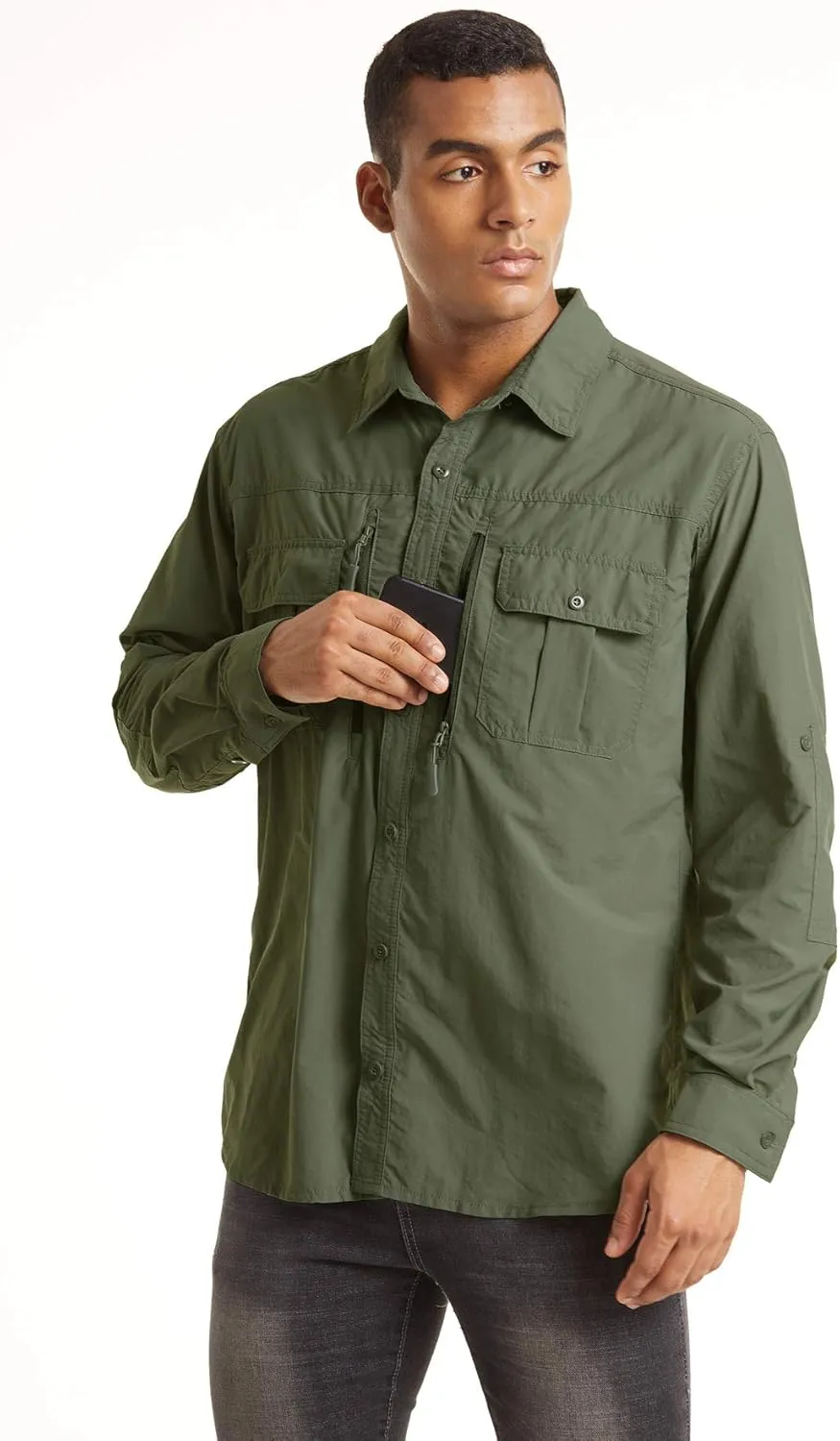 TACVASEN Fishing Shirt for Men, Long Sleeve Shirt Quick Dry Fit, Tactical Shirt Button Up, Work Shirt Lightweight Safari