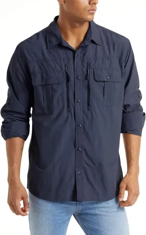 TACVASEN Fishing Shirt for Men, Long Sleeve Shirt Quick Dry Fit, Tactical Shirt Button Up, Work Shirt Lightweight Safari