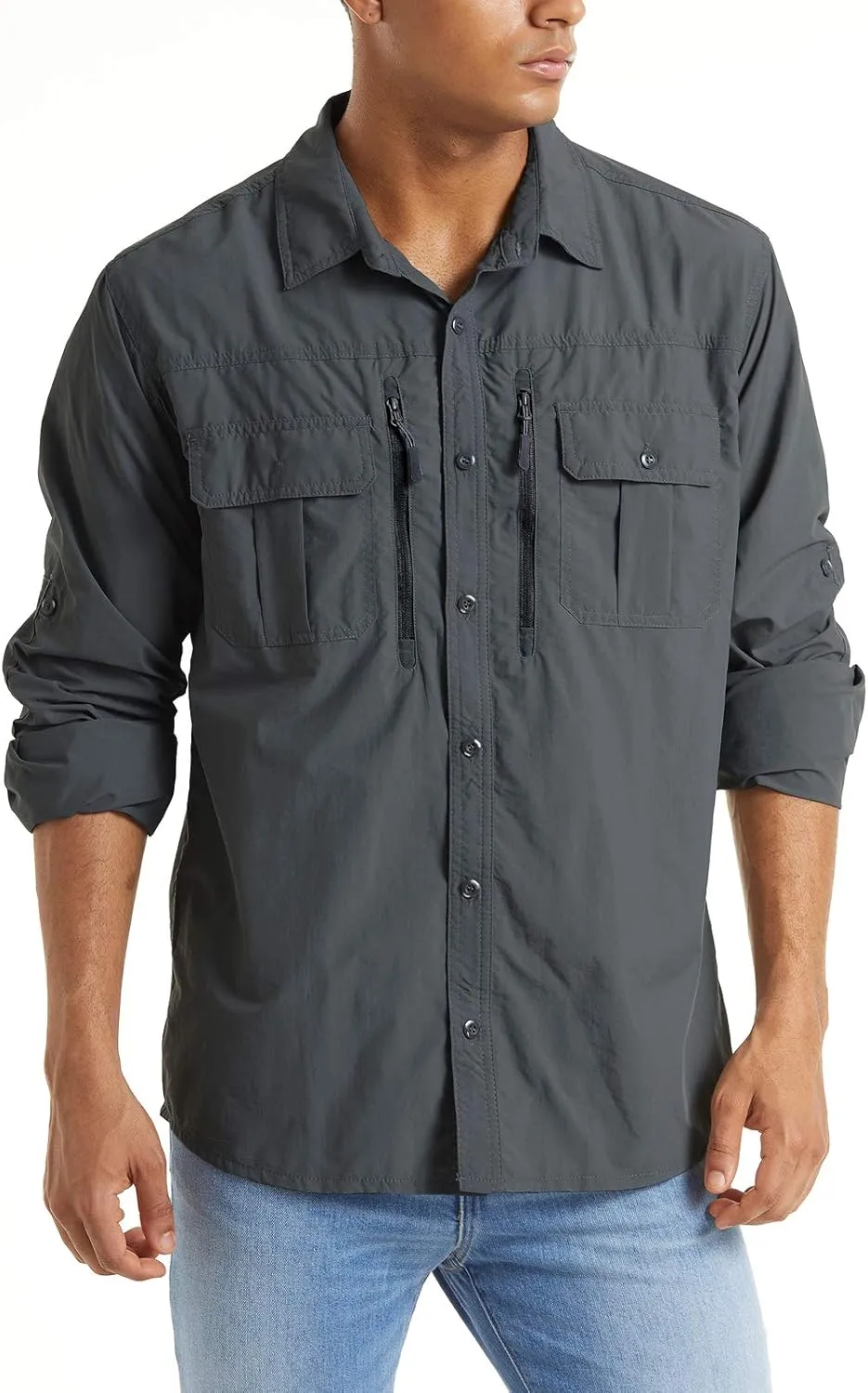 TACVASEN Fishing Shirt for Men, Long Sleeve Shirt Quick Dry Fit, Tactical Shirt Button Up, Work Shirt Lightweight Safari